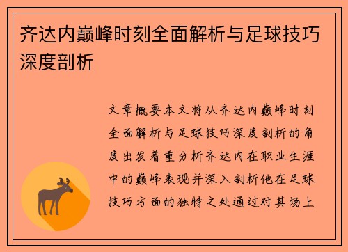 齐达内巅峰时刻全面解析与足球技巧深度剖析