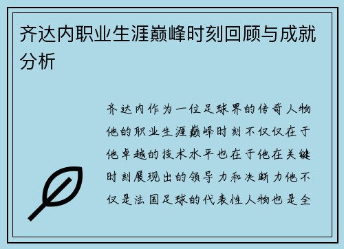 齐达内职业生涯巅峰时刻回顾与成就分析